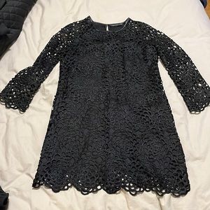 ZARA black mini dress with faux leather neckline - Size M